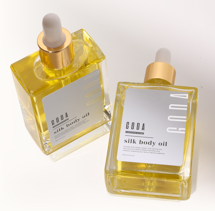 Goda Silk Body Oil bottles